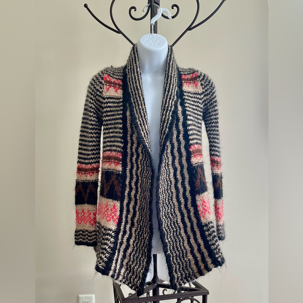 Pink Republic Striped Cardigan - Black, Pink, Cream